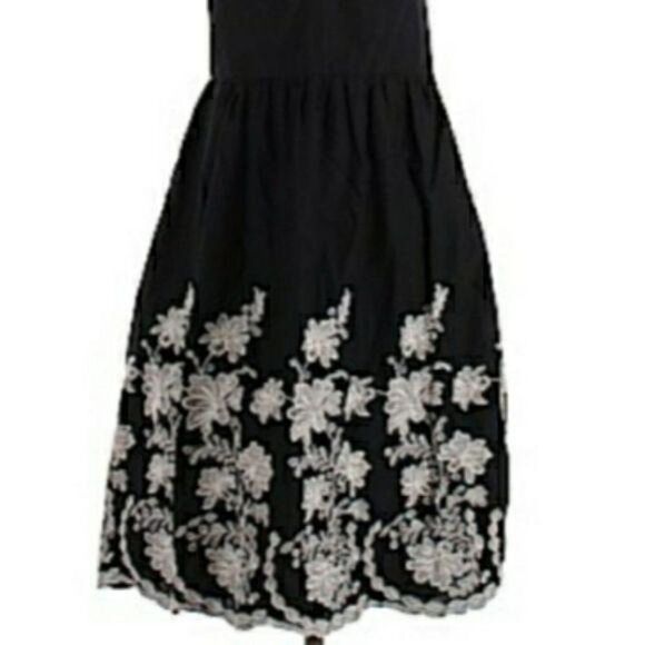 Loft Retro 60's Sweetheart Halter Embroidered Apron Fit & Flare Dress Black Sz 2 - Picture 5 of 10